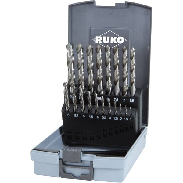 RUKO 214214RO HSS-G Metall-spiralborrset 19 delar DIN 338 Cylinderskaft 1 set