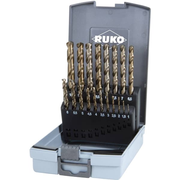 RUKO 215214RO HSSE-Co 5 Metall-spiralborrset 19 delar DIN 338 Cylinderskaft 1 set