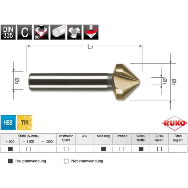 RUKO A102152TRO Konisk försänkarset 6 delar 6.3 mm, 8.3 mm, 10.4 mm, 12.4 mm, 16.5 mm, 20.5 mm HSS TiN 1 set