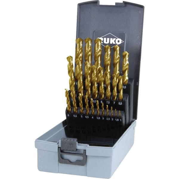RUKO 250215TRO HSS-G Spiralborrsats 25 delar 1 mm, 1.5 mm, 2 mm, 2.5 mm, 3 mm, 3.5 mm, 4 mm, 4.5 mm, 5 mm, 5.5 mm, 6 mm