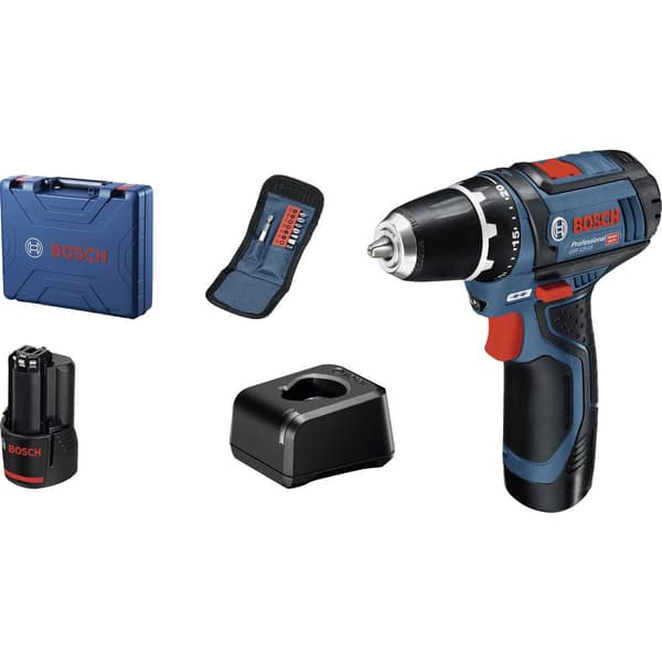 Bosch Professional GSR 12V-15 Borrmaskin batteri 12 V inkl. 2x batterier, inkl. väska