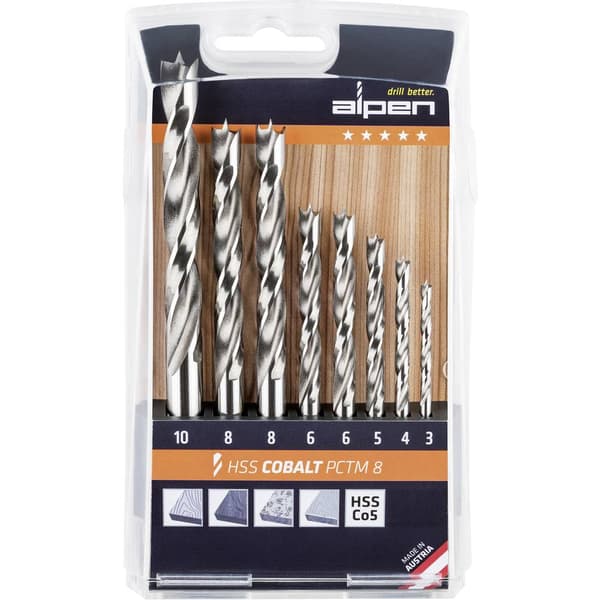 Alpen 0063300008100 Trä-spiralborr 8 delar 3 mm, 4 mm, 5 mm, 6 mm, 6 mm, 8 mm, 8 mm, 10 mm 1 st
