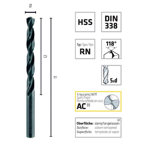 Alpen 0060100420100 HSS Spiralborr 4.2 mm Total längd 75 mm DIN 338 10 st