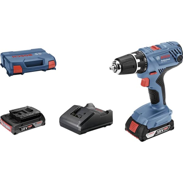 Bosch Professional GSR 18V-21 06019H100A Borrskruvdragare batteri 18 V 2.0 Ah Li-Ion inkl. 2x batterier, inkl. väska, i