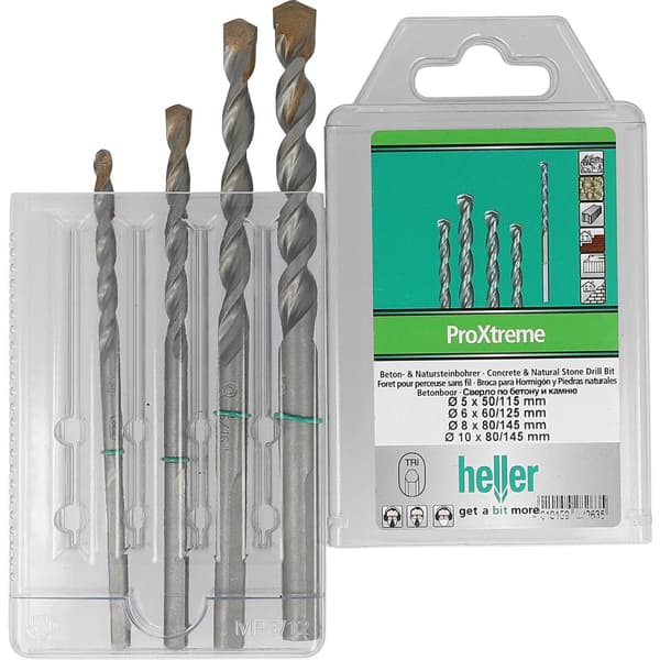 Heller Tools ProXtreme 28263 5 Hårdmetall Betong-spiralborr set 4 delar 5 mm, 6 mm, 8 mm, 10 mm Triangulärskaft 1 set