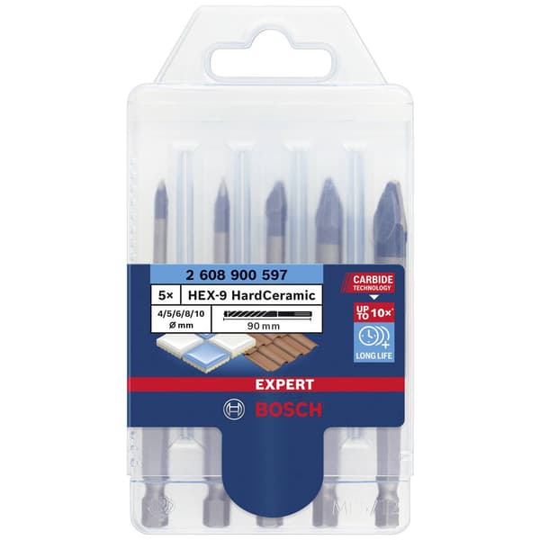 Bosch Accessories EXPERT HEX-9 HardCeramic 2608900597 Kakelborr-set 5 delar 4 mm, 5 mm, 6 mm, 8 mm, 10 mm Sexkantskaft