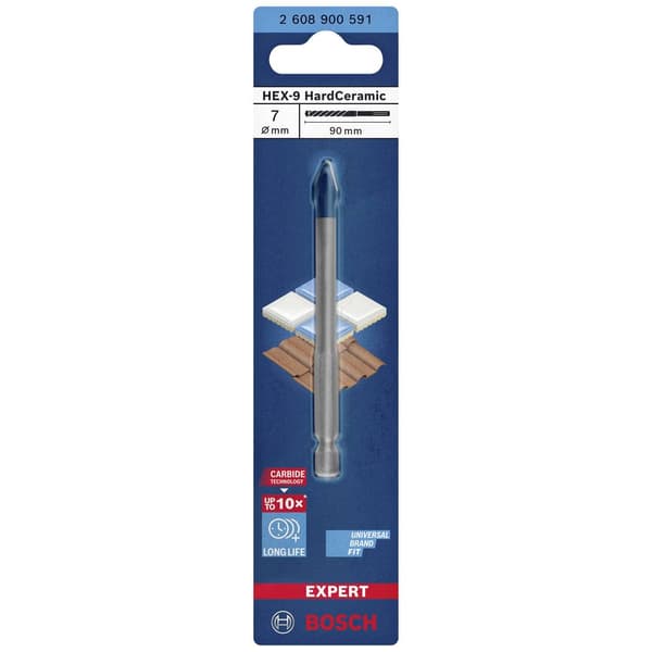 Bosch Accessories EXPERT HEX-9 HardCeramic 2608900591 Kakelborr 1 st 7 mm Total längd 90 mm Sexkantskaft 1 st