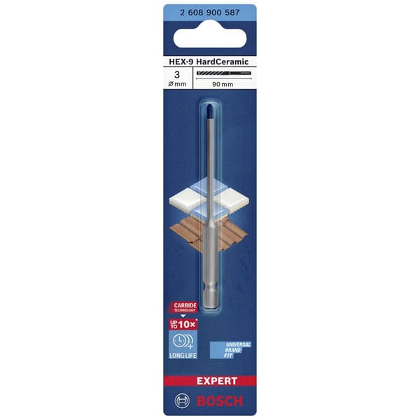 Bosch Accessories EXPERT HEX-9 HardCeramic 2608900587 Kakelborr 1 st 3 mm Total längd 90 mm Sexkantskaft 1 st