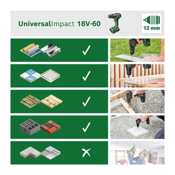 Bosch Home and Garden UniversalImpact 18V-60 06039D7101 Borrskruvdragare batteri 18 V 2.0 Ah Li-Ion inkl. 1x batteri, i