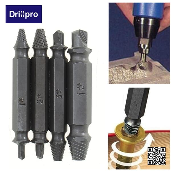 Drillpro 4PCS Screw Extractor Borr Bits Guide Set Trasiga skadade Bolt Remover Speed ​​Out