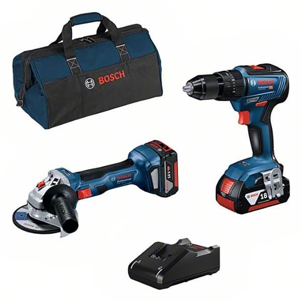Bosch Professional Hammarborr Gsb 18v-55+gws 18v-7+2x4.0ah+bag Silver