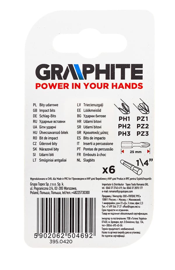 Slagbits PH1/2/3, PZ1/2/3 x 25 mm, 6 st.