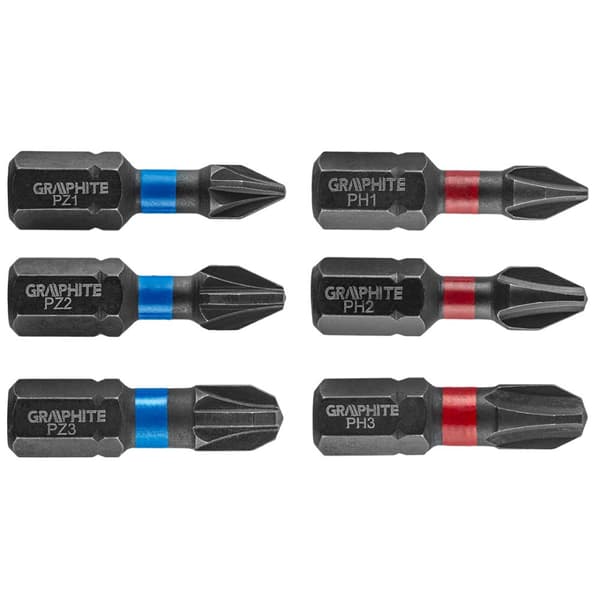 Slagbits PH1/2/3, PZ1/2/3 x 25 mm, 6 st.