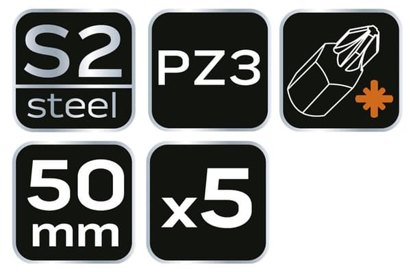 Slagbits S2, 50 mm, PZ3 - 5 stk.