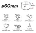 Miniatyrbillede 1 af 3: Bimetal hulsav 60 mm