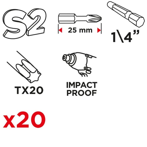 Slagbits TX20 x 25 mm, 20 stk.