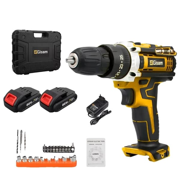 Gisam Sladdlös Borrmaskin, 2 Batteriuppsättning, 25 Momentinställningar,2 Batterisats B