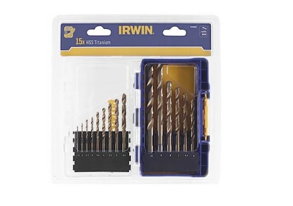 IRWIN-SET 15 delar HSS TiN 1,5 mm, 2 mm, 2,5 mm, 3 mm, 3,5 mm, 4 mm, 4,5 mm, 5 mm, 5,5 mm, 6 mm, 6,5 mm, 7 mm, 8 mm, 9 mm, 10 mm
