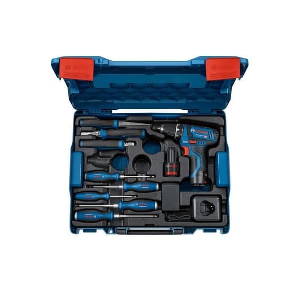 Bosch Professional GSR 12V-15 bore-/skruemaskine + håndværktøj + 2 x 2,0Ah batterier + GAL 12V-20 oplader - 060186810R