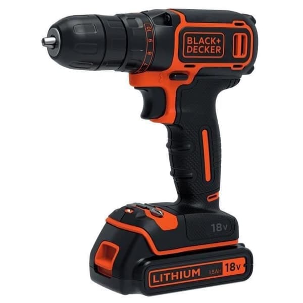 BLACK+DECKER 18V Li-Ion Akku Boremaskine med Oplader BDCDC18BAST-QW med 160 tilbehør, 2 x 1,5 Ah Batterier, 1 stk.