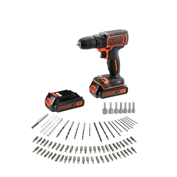 BLACK+DECKER 18 V:n litiumioniakkuinen akkuporakone/ruuvinväännin laturilla BDCDC18BAFC-QW, 80 tarviketta, 2 x 1,5 Ah akkua, 1 laukku