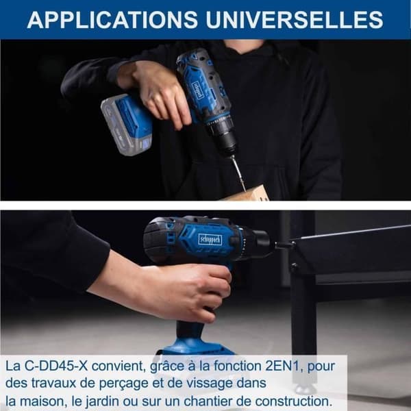 Batteridriven borrskruvdragare C-DD45-X - 45 Nm 13mm chuck - SCHEPPACH 20V IXES - utan batteri eller laddare