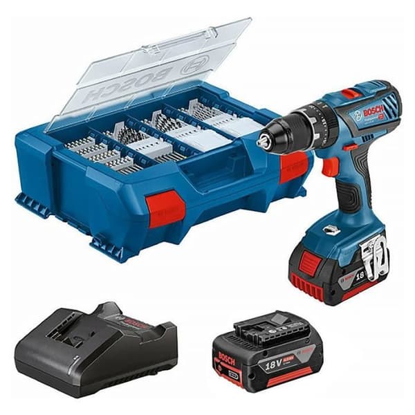 Bosch GSB 18V-21 Slagborrmaskin - 2 x 4Ah Batterier - 82 Tillbehör - 18V