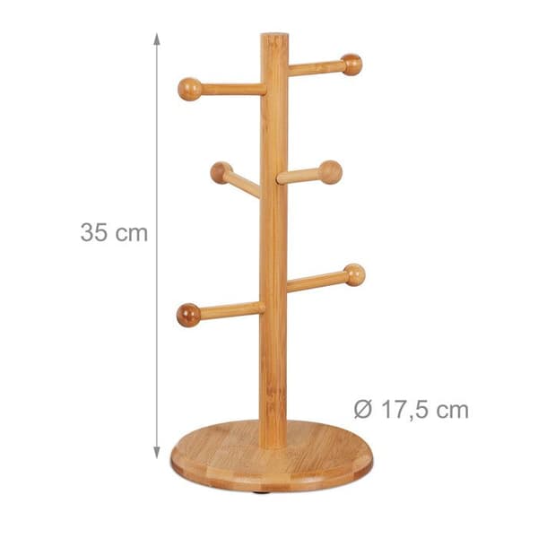 Relaxdays bambuhållare för muggar, 6 grenar, höjd 35 cm, även stöd för charkuterier eller pretzel, muggträd, naturlig