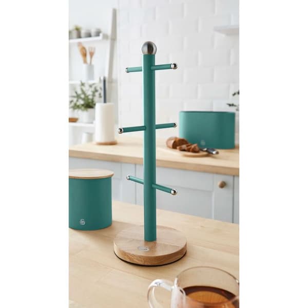 Tassehållare för Kaffe - SWAN Nordic - Träd för 6 Muggar - Kolstål - Bambubas - Grön