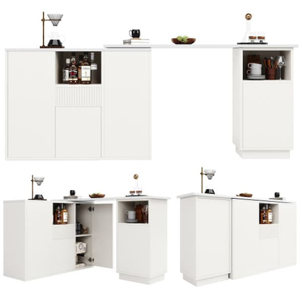 Bar som roterar 360° (kropp 198,5 x 30 x 75 cm) med öppet förvaringsutrymme och arbetsyta i marmor