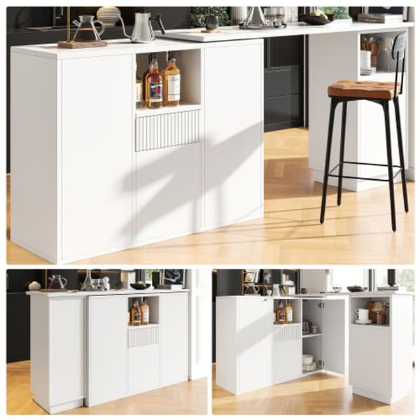 Bar som roterar 360° (kropp 198,5 x 30 x 75 cm) med öppet förvaringsutrymme och arbetsyta i marmor