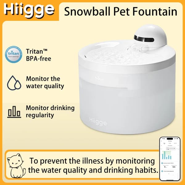 Pet Fountain, 2,3L kapacitet, op til 120 dages batterilevetid,Fontæne