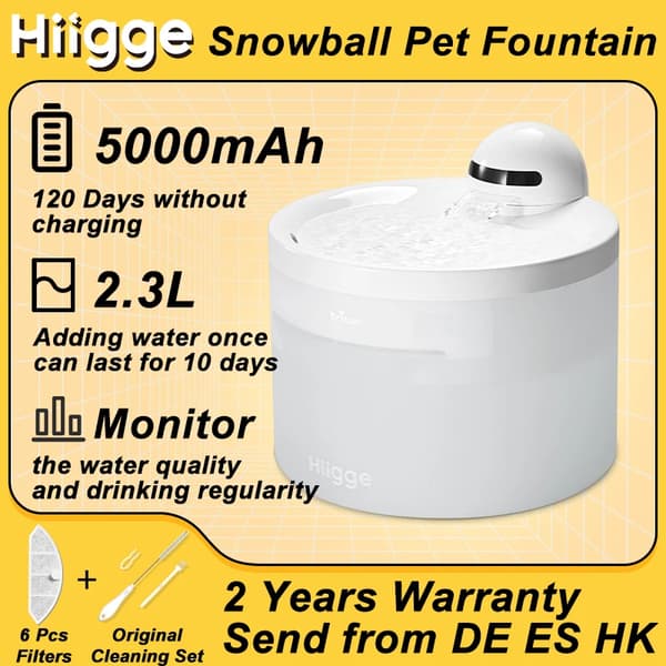 Hiigge Pet Fountain SE, 4000mAh batterilevetid, overvågning af drikkevaner,Fontæne tilføj 6 n Sæt