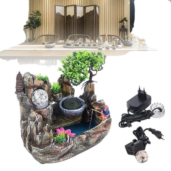 Bordbrunn, Färgglada LED-lampor, Modern design i furu, Kompakt storlek