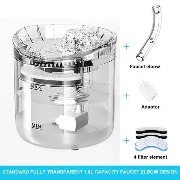 Vattenfontän, Automatisk Filter, Tyst Pump,EU-adapter, Transparent grundläggande C