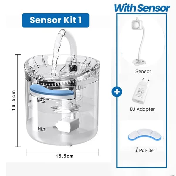 Kattevandfontæne, 2L kapacitet, stille pumpe,EU Sensor Kit 1