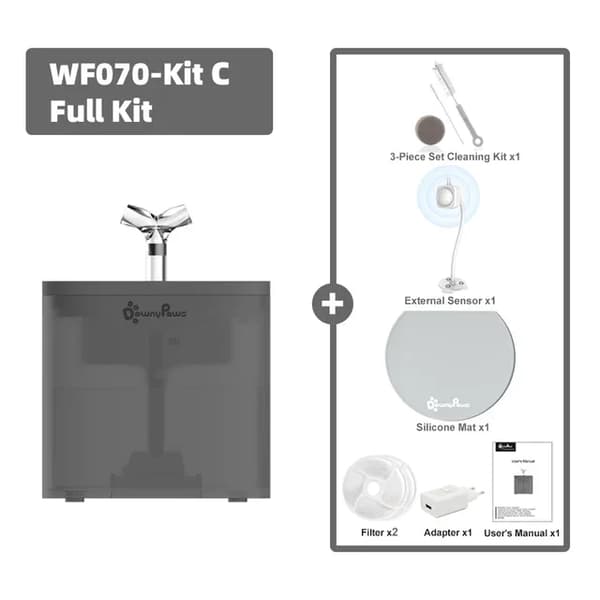 Vandfontæne, Stor Kapacitet, Stille Pumpe,Grå-Kit C, Kommer med adapter