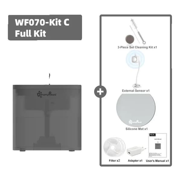 Vandfontæne, Stor Kapacitet, Stille Pumpe,Grå-Kit C, Kommer med adapter