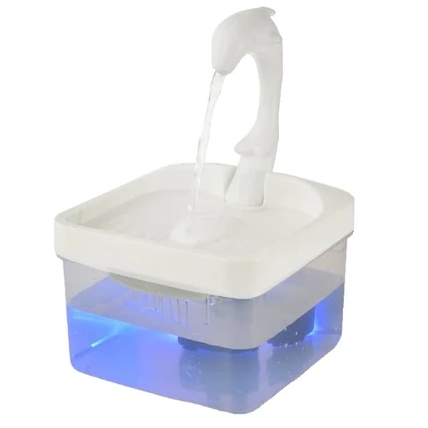 Pet Vandfontæne, Svanehals Design, LED Lys,Firkantet delfin, 2L