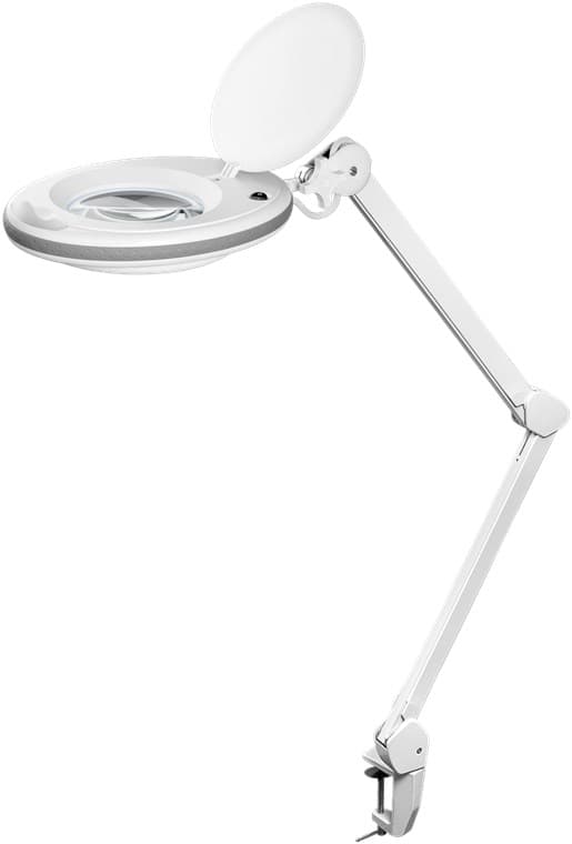 Goobay LED-forstørrelseslampe med klips, 8 W, hvit 650 lm, 127 mm krystallglasslinse, 1,75x forstørrelse, 3 dioptrier