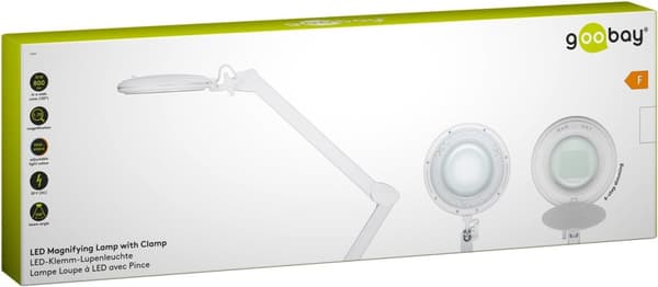 Goobay LED-förstoringslampa med klämma, 10 W, vit 800 lm, ljusstyrka och ljusfärg justerbar, 127 mm glaslins, 1,75x förstoring, 3 dioptrier