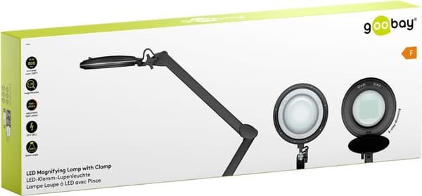 Goobay LED-forstørrelseslampe med klips, 10 W, svart 800 lm, justerbar lysstyrke og lysfarge, 127 mm glasslinse, 1,75x forstørrelse, 3 dioptrier