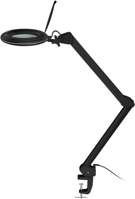 Goobay LED-forstørrelseslampe med klips, 10 W, svart 800 lm, justerbar lysstyrke og lysfarge, 127 mm glasslinse, 1,75x forstørrelse, 3 dioptrier