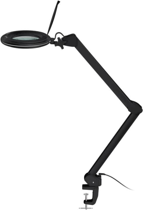 Goobay LED-forstørrelseslampe med klips, 10 W, svart 800 lm, justerbar lysstyrke og lysfarge, 127 mm glasslinse, 1,75x forstørrelse, 3 dioptrier