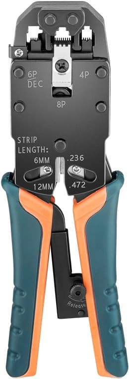 Fixpoint Crimptång för modularkontakter för crimpning av 4-, 6-, 8- och 10-poliga Western-kontakter av typ RJ10, RJ11, RJ12, RJ45 och RJ50 samt DEC