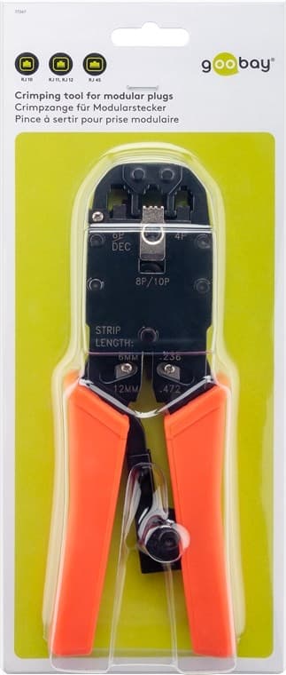 Goobay Crimptång för modularkontakter, kompakt version för crimpning av 4-, 6-, 8- och 10-poliga Western-kontakter av typ RJ10, RJ11, RJ12, RJ45 och R