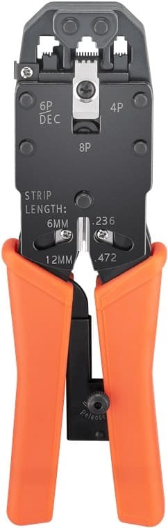 Goobay Crimptång för modularkontakter, kompakt version för crimpning av 4-, 6-, 8- och 10-poliga Western-kontakter av typ RJ10, RJ11, RJ12, RJ45 och R