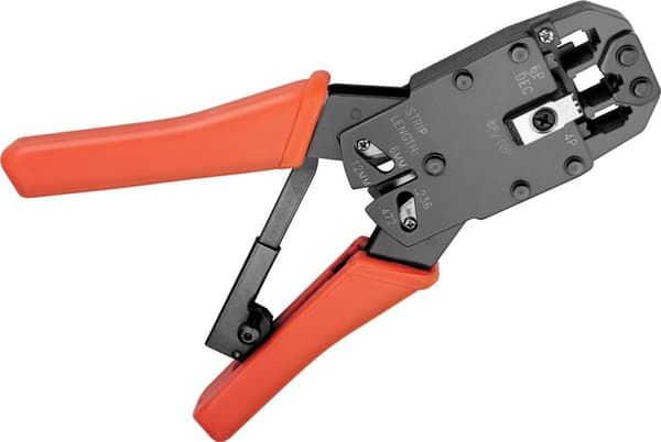 Goobay Crimptång för modularkontakter, kompakt version för crimpning av 4-, 6-, 8- och 10-poliga Western-kontakter av typ RJ10, RJ11, RJ12, RJ45 och R