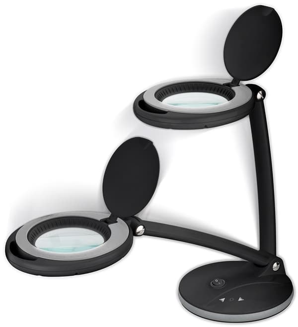 Goobay LED-förstoringslampa med stativ, 6 W, svart 80-450 lm, dimbar, 100 mm glaslins, 1,75x förstoring, 3 dioptrier