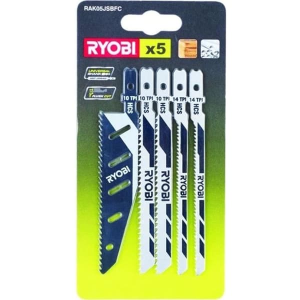 RYOBI - 5-bladigt sticksågskort "FLUSHCUT" trä 10 TPI, fretwork 14 TPI, omvänt 10 TPI - RAK05JSBFC